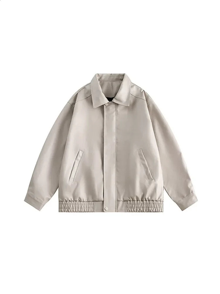PU jacket womens retro leather loose British autumn smooth and gentle full matching literary BF unisex coat 240827
