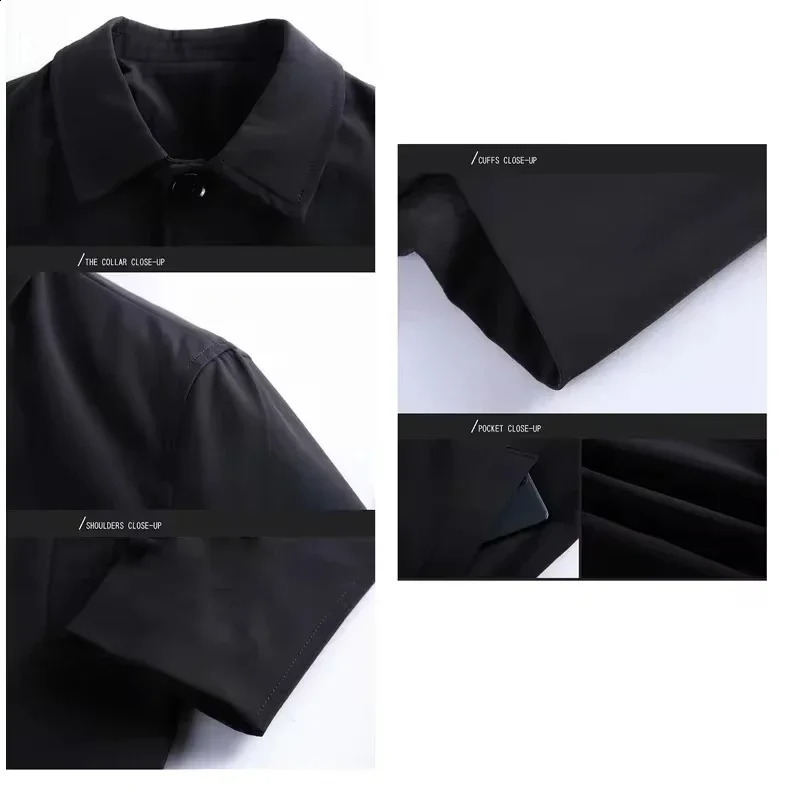 Brown Business Casual Trench Jacket Mens Collar Solid Color Long Fashion Windproof Clothing 240827