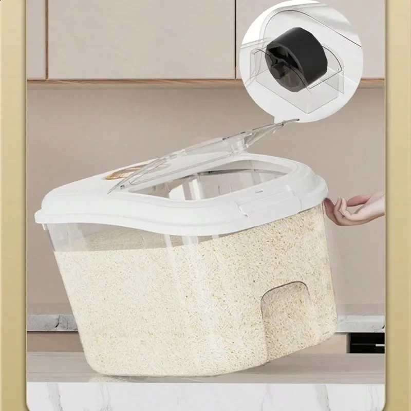 1pc Kitchen Moisture-proof Plastic Rice Bucket Storage Box Pest Proofing Large Rice Flour Container 240827