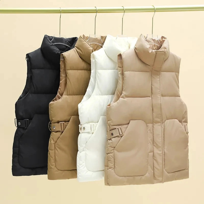 Down cotton sleeveless vest jacket autumn winter loose Korean version womens cotton vest warm womens waist jacket 240828