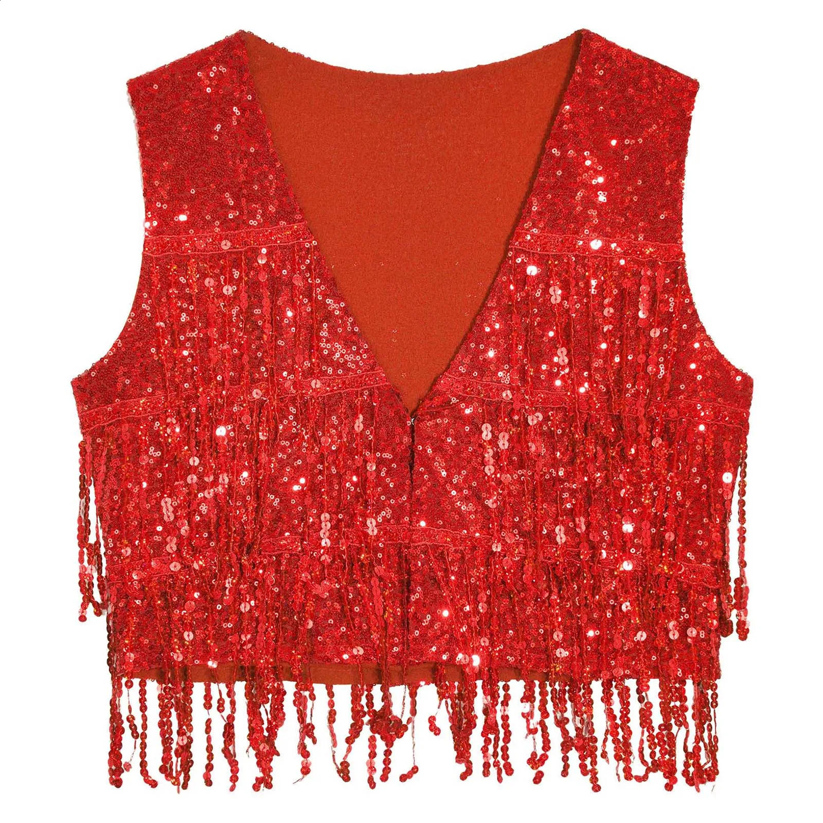 Men Shiny Sequins Club Dance Costume Vest Sleeveless Tassel Waistcoat Musical Festival Carnival Stage Performance Dancewear 250407