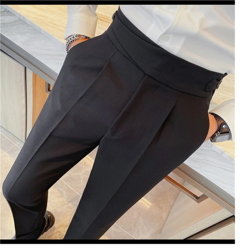 British style Naples high waisted casual dress pants high-quality and fashionable mens slim fit simple social party full set pants 240828
