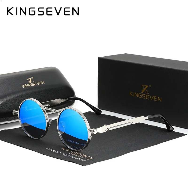 KINGSEVEN 2024 Polarized Men Sunglasses UV400 Gothic Steampunk Style Male Round Eyewear Alloy Frame Fashion Sun Glasses 240828