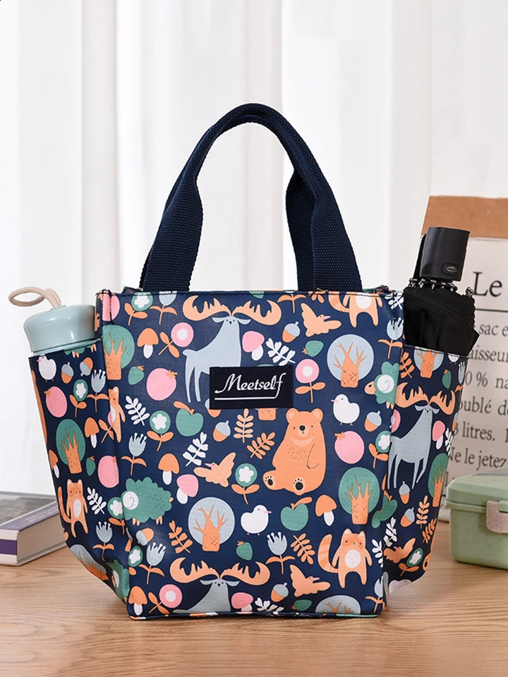 Office workers go out with rice lunch box bag thermal bento fashion tote canvas hand carrying mommy 240827