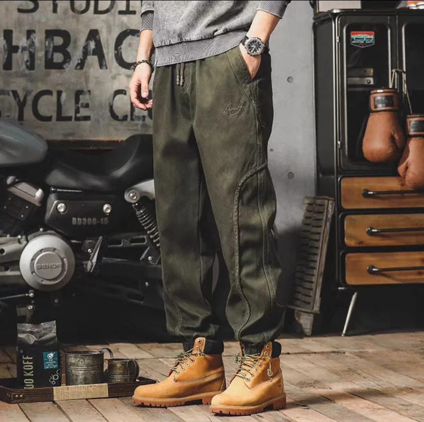 Retro mens heavyduty work pants spring Harun loose leggings casual solid color large fully matched 240827