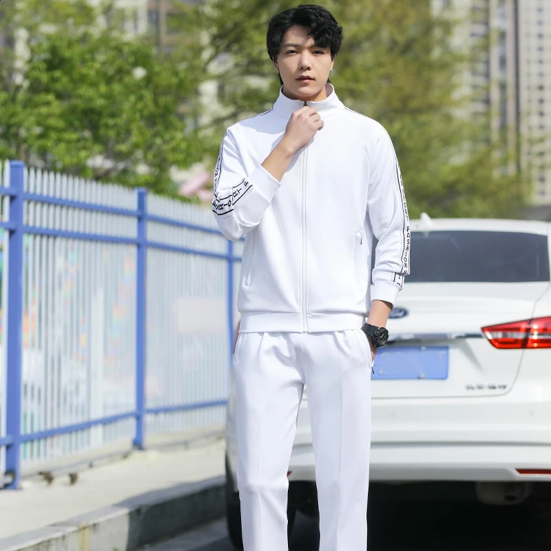 Mens sports shirt set casual white track suit mens spring and autumn set 2-piece ultra-thin sports shirtpants breathable clothing 240827