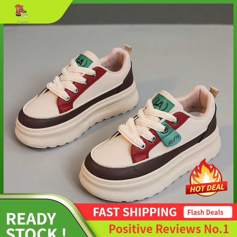 Ddmysports ZY New Breathable Color Blocked Leather Face Women S Autumn Casual Thick Soled Board Shoes Increase Eight Wear Resistant Korean Edition OUT