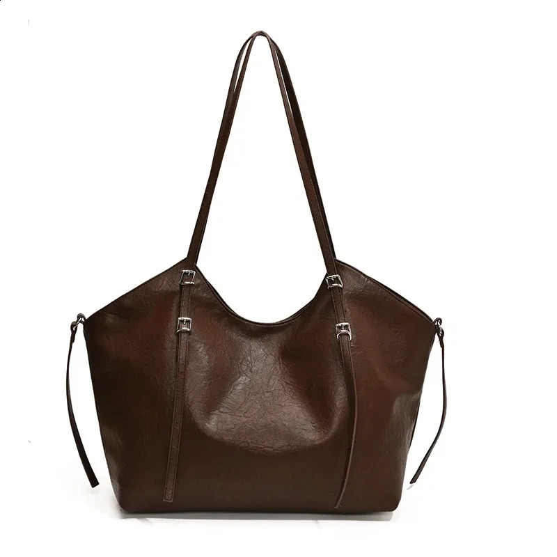 PU buckle womens shoulder bag solid color Versatile Western Style fashionable handbag soft Communicating handbag 240828