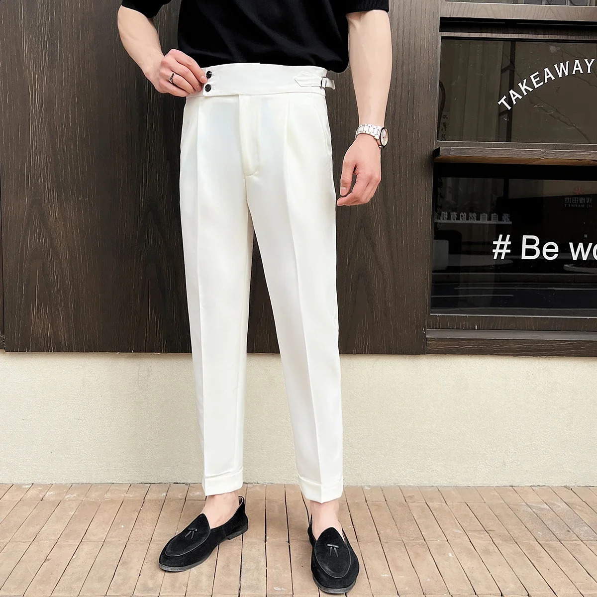 Mens Naples High Waist Trouser Casual Trouser Slim Small Foot Tailored Trouser Solid Color Formal Trouser 29-38 240828