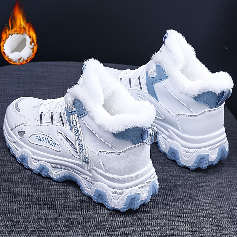 Cozy Winter High-top Sports Sneakers - Soft Plush Inner, Comfortable Platform, Lace-up Closure, Fashionable Chunky Design, Perfect for Outdoor Activit