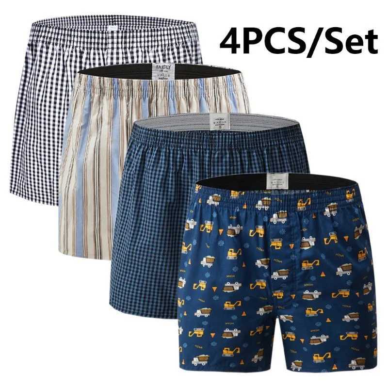 Underpants 4PCS Mens Underwear Loose Boxers Shorts Mens Panties Homme Underpants Large Size Arrow Pants Homewear Cotton Boxer Hombre Men Y240828AEI4