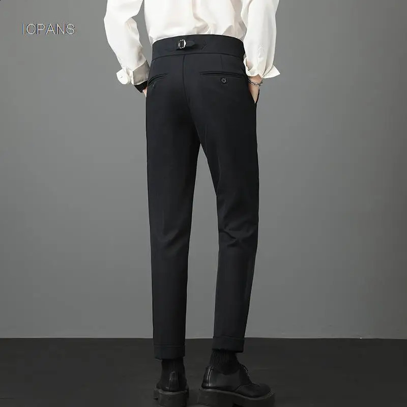 Naples mens suit pants casual double pleated dress mens party business wedding mens pants slim fit black gray 240828