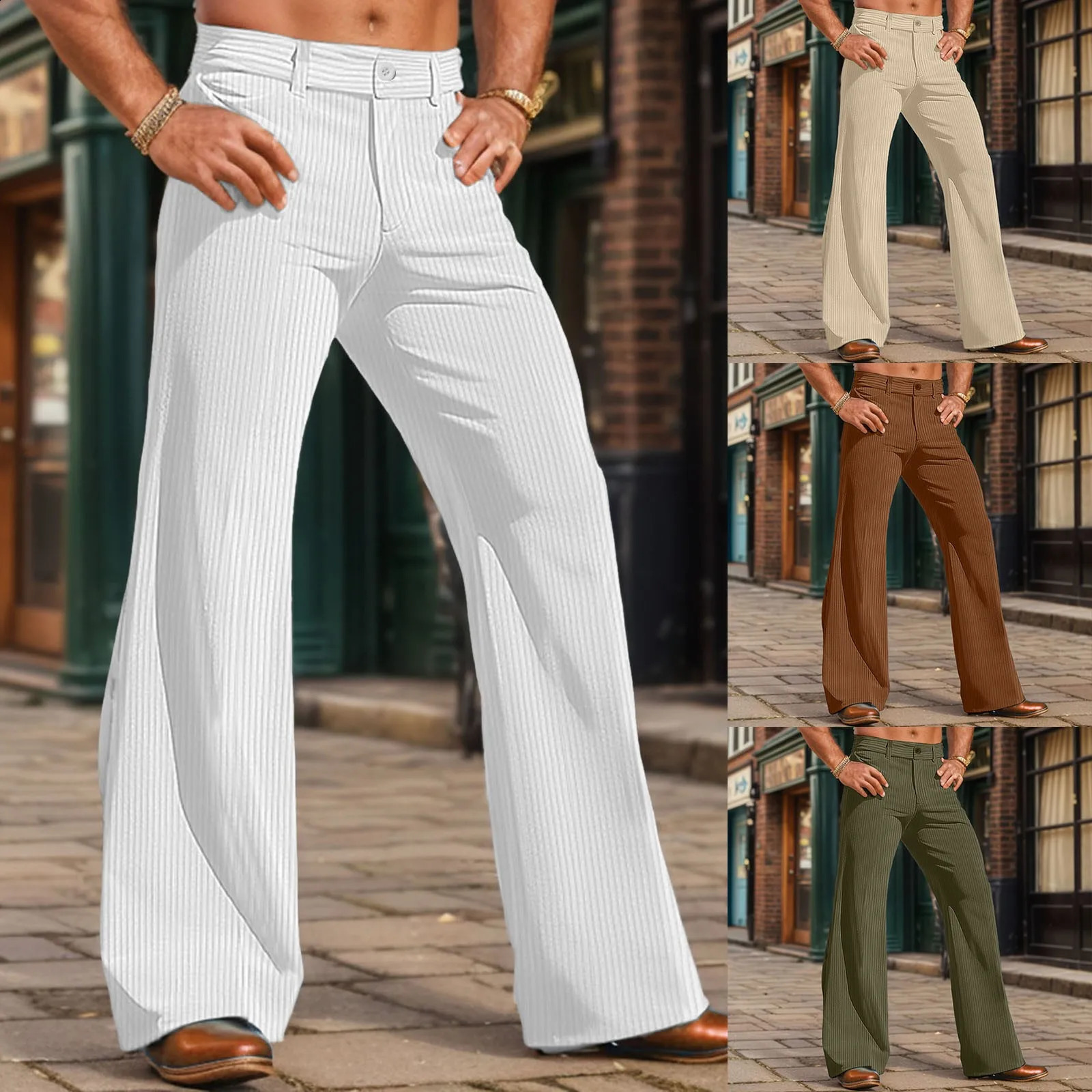 Male Dress Pants Corduroy Pants Flared Pants Trousers Casual Pants Pocket Plain Comfort Business Daily Holiday Fashion Modern 240828