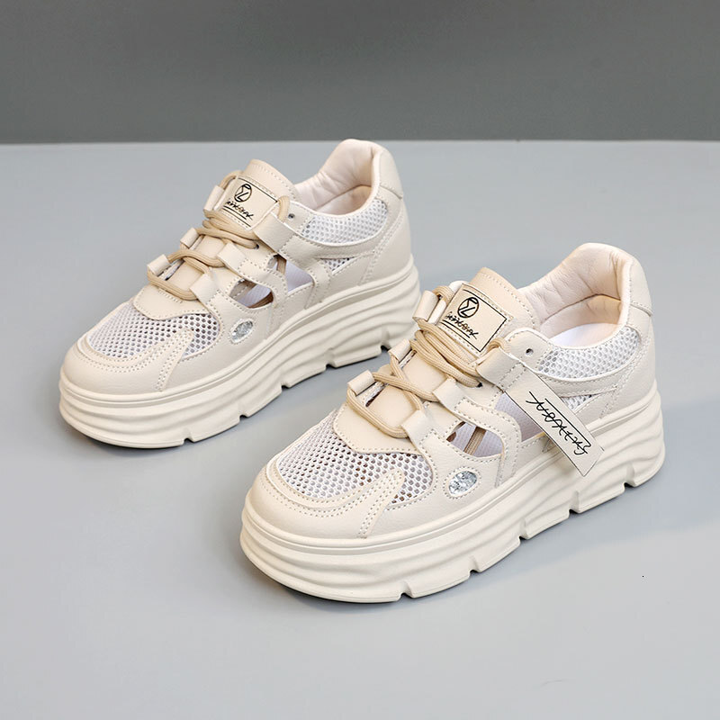 Ddmysports W New White Shoes Spring Summer With Hollowed Out Mesh Thick Sole Increased Height Inside Versatile And Popular Sports For Students OUTDOOR