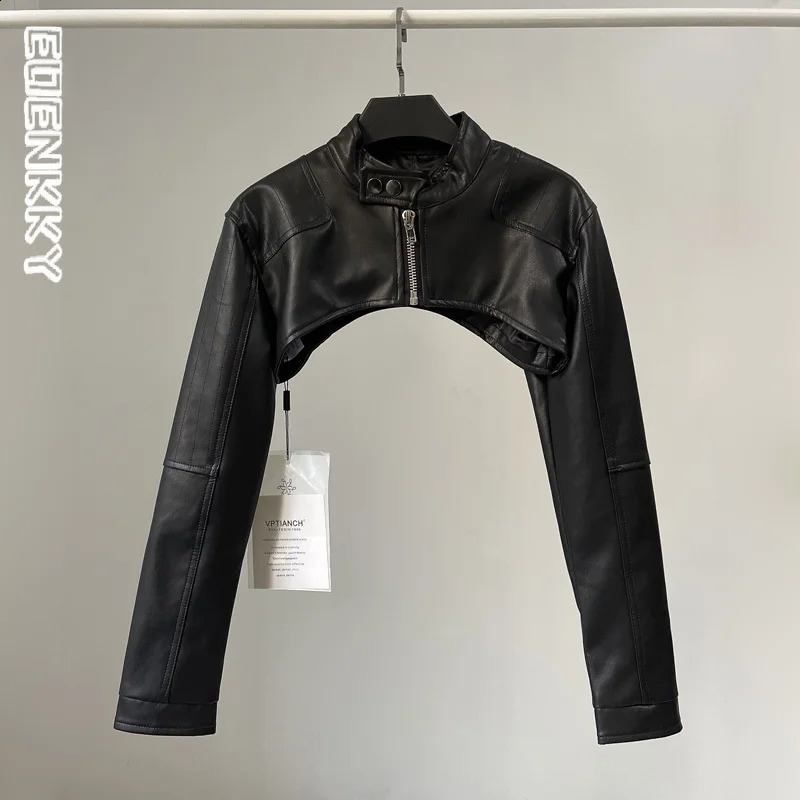 Retro black leather jacket womens cut zipper jacket womens bicycle jacket womens Smock top womens street shorts motorcycle jacket 240827