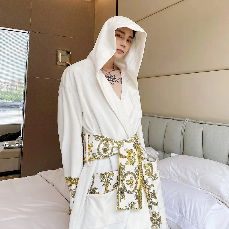 LUZHEN fashionable ious elegant loose fitting hooded cardigan wool sweater mens velvet pajamas belt dress 962e93 240827