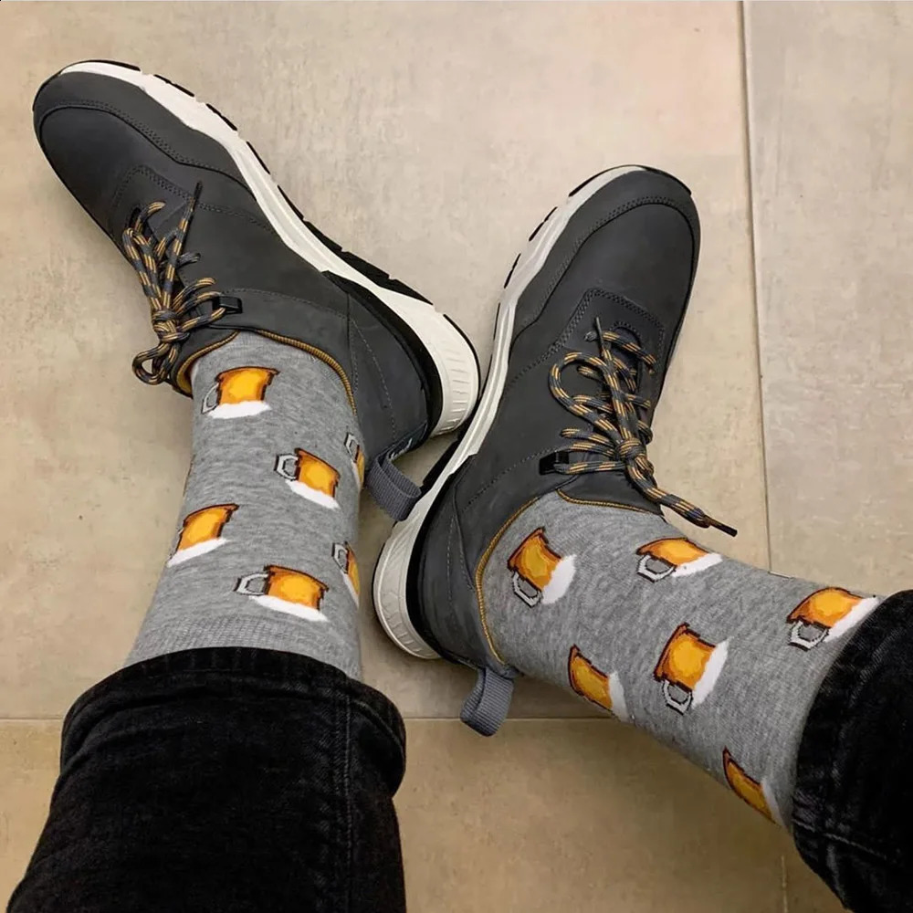 5 Pairs Men Middle Tube Socks Fun Casual Business Colorful Halloween Animal Vintage Happy Woman Cotton 240827
