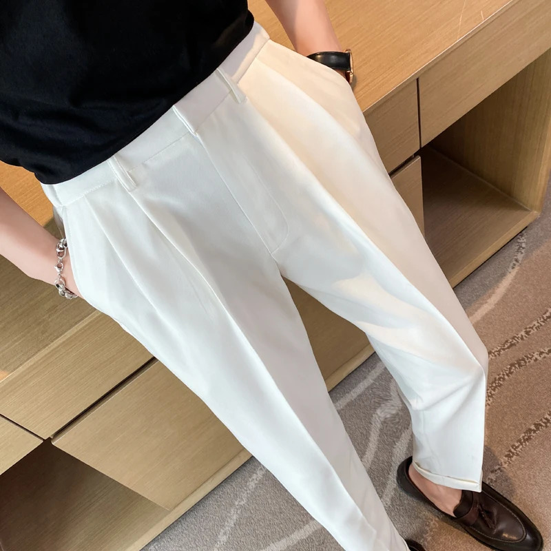 British style summer solid business casual pants mens fashion Naples high waisted straight pants mens ultra-thin social mens Trouser 240828