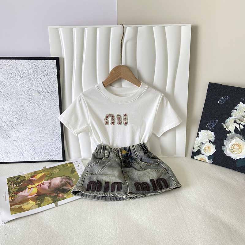Sets Clothing Sets Clothing Kids Tee Short Skirts Set Designer Baby T-Shirts Luxury Jeans Skirt Two Piece Summer New Children Set -8 Denim Short Skirt Suits