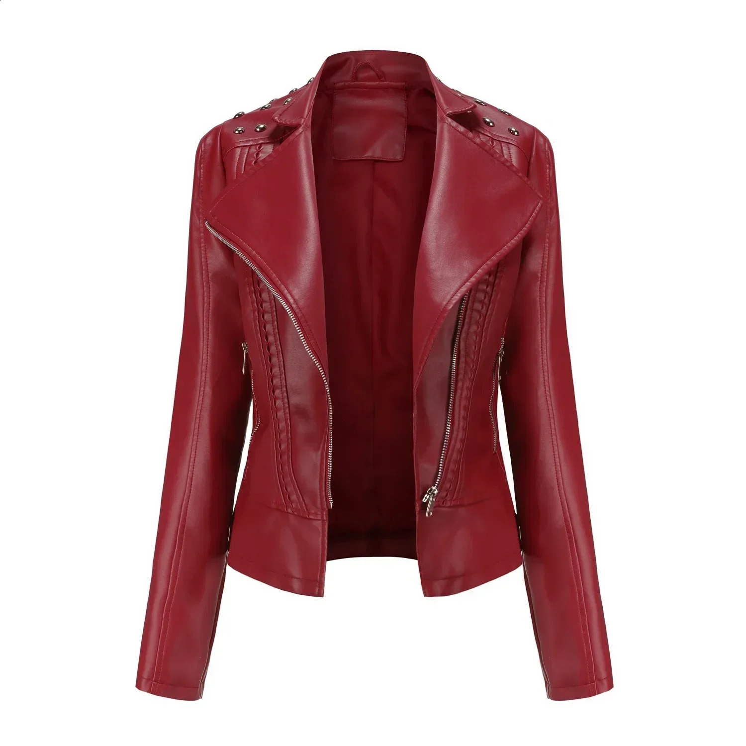 Fashion leather jacket womens faux fur coat long sleeved retro streetwear winter womens clothing black purple body print good product 240827