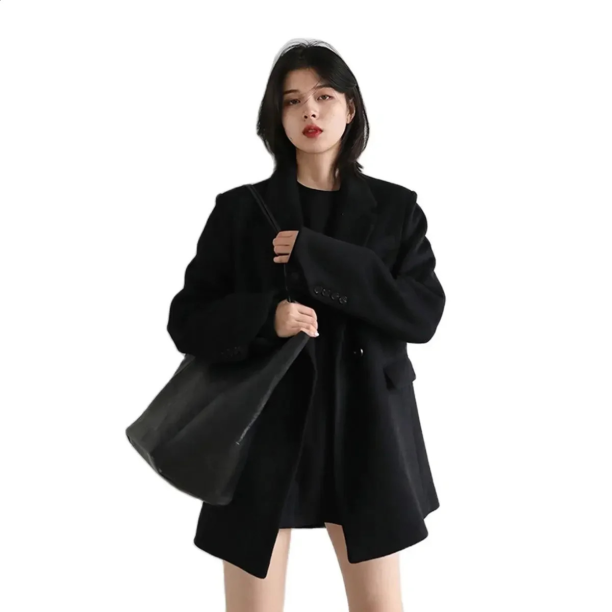 CHIC VEN Womens Wool Blended Jacket Solid Medium Length Wool Jacket Thick Warm Shirt Womens Coat Office Womens Top Autumn/Winter 240828