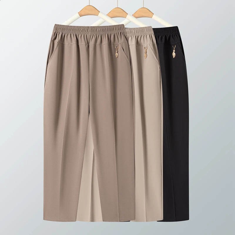 Large Summer Womens Pants Thin High Waist Elastic Loose Straight Pants Female Middle aged and Elderly Mother Casual Mens Wear 6XL 7XL 8X 240828