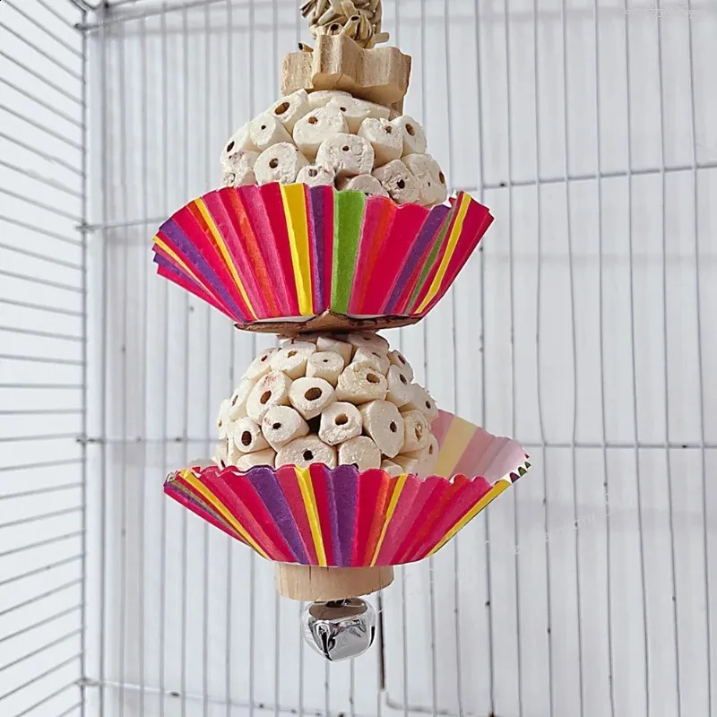 Parrots Supplies Bird Toys With Bell Natural Wooden Blocks Teething Chew Gift Toy Parrot For Parakeets Cockatiels 240827