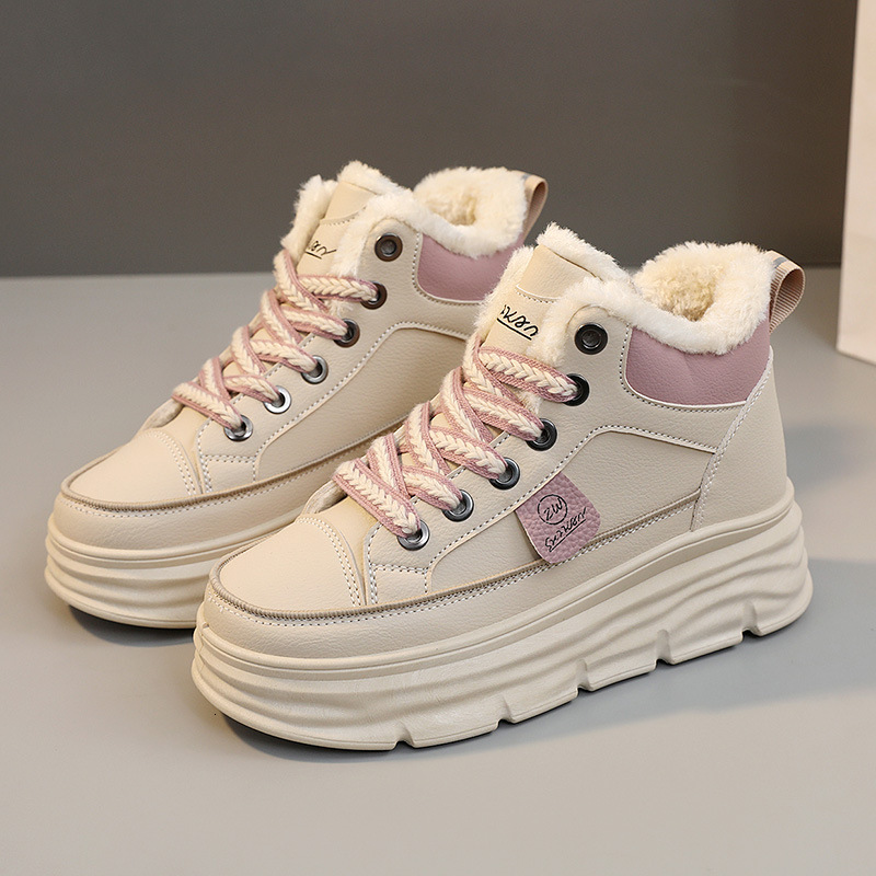 Ddmysports W New Velvet Thickened Inner Winter Mid Top Board Colored Thick Sole Cake Eightening Little White Shoes OUTDOOR