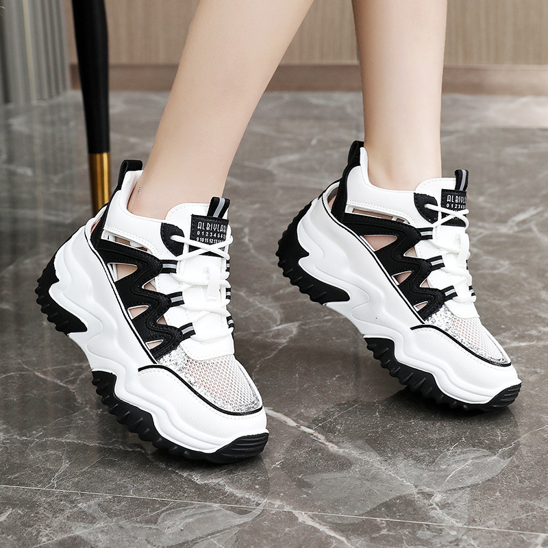 Ddmysports YDZ New Dad Women S Spring And Autumn Korean Edition Ollow Splicing Mesh Increase Thick Bottom Casual Shoes OUTDOOR