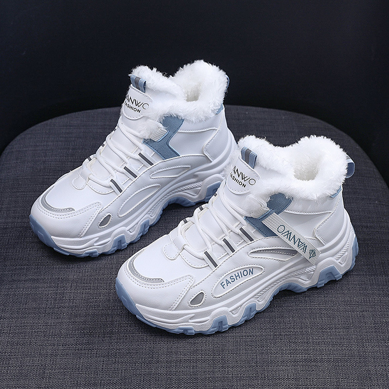 Ddmysports Little White Women S New Black Versatile Leather Panel Autumn And Winter Velvet Flat Igh Top Sports Shoes OUTDOOR