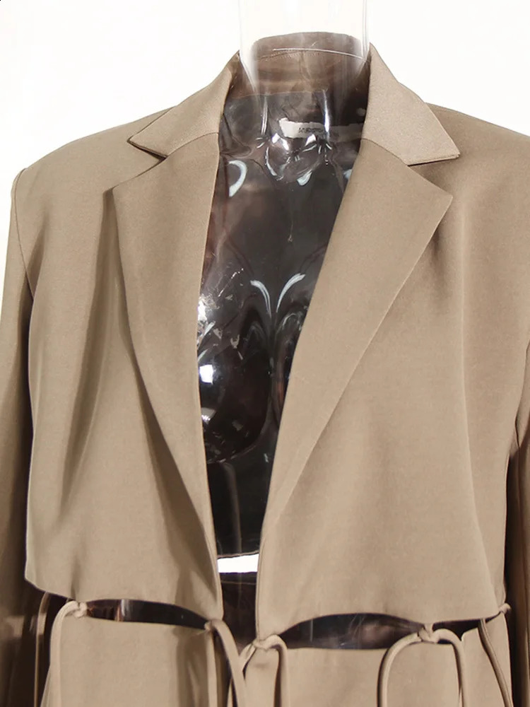 Womens khaki bandage hollow casual jacket style with loose fitting collar for spring and autumn 1DE9965 240827