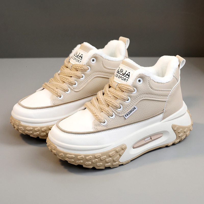 Ddmysports QJ New Velvet Women S Winter Mid Top Warmth Increase Thick Sole Casual Leather Spliced Cotton Shoes OUTDOOR