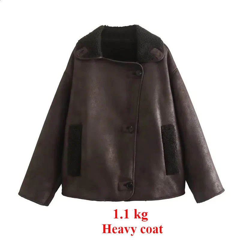 Suninhart Womens Fashion Thick Jacket Flip Collar Single breasted Warm Jacket Casual Double sided Suede Coat Womens Clothing 240827