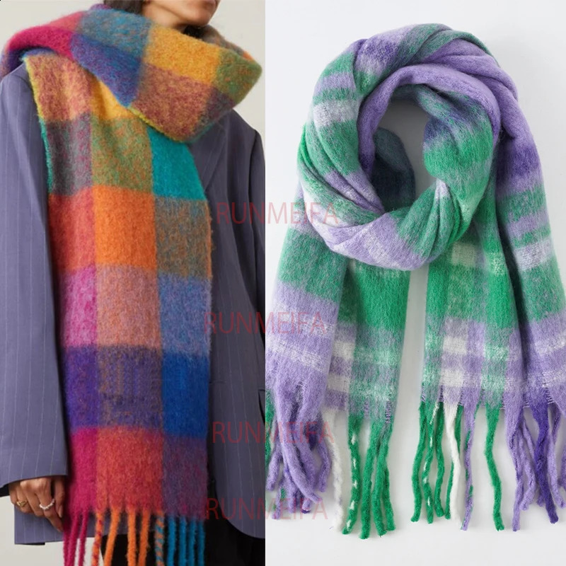 Cashmere Women Plaid Scarf Winter Warm Shawl and Wrap Bandana Pashmina Long Tassel Female Foulard Thick Blanket 240826