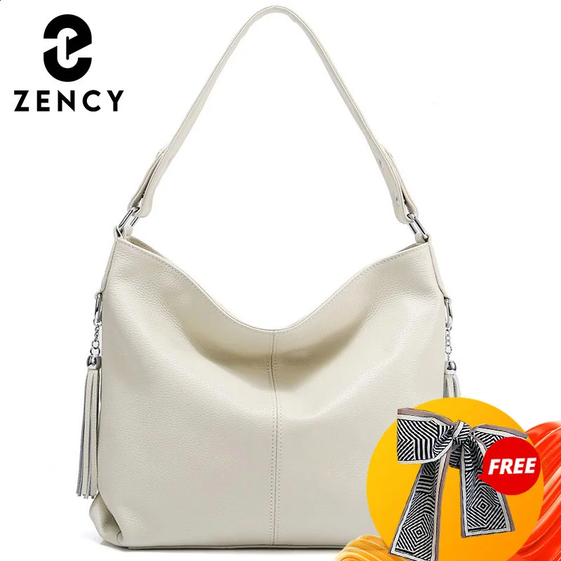 Zency elegant beige womens genuine leather homeless bag fashionable cross body w Su large capacity shopper handbag Sac selg 240828 a587