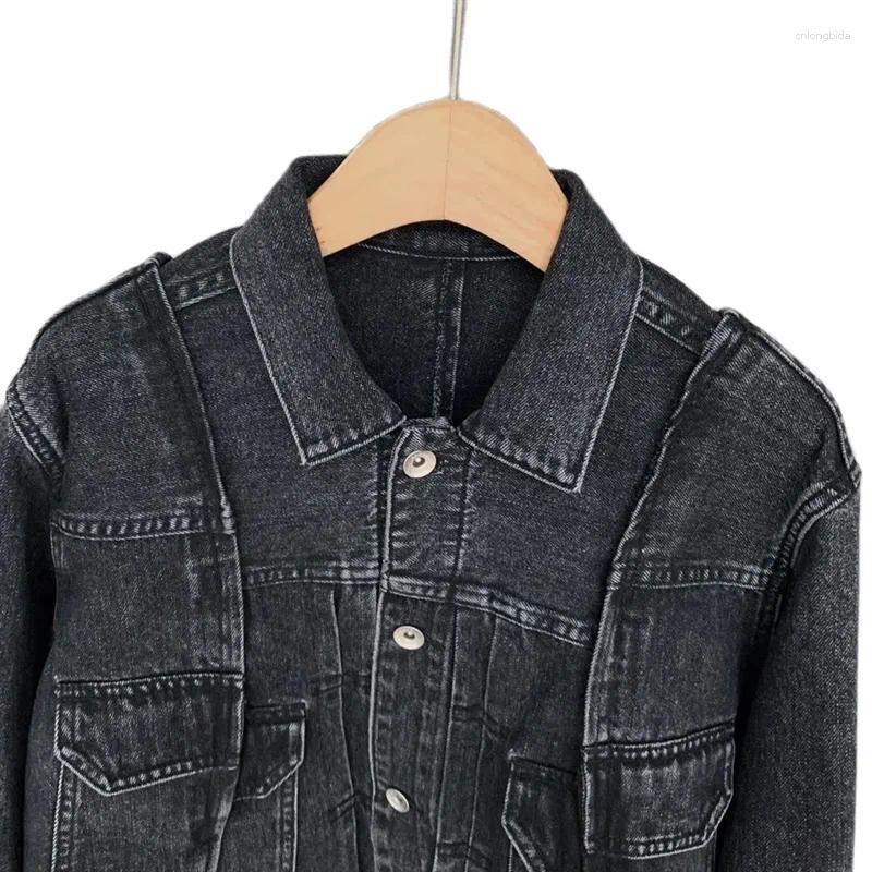 Womens Jackets 2024 High Quality Women Cotton Denim Patchwork Jacket Polo Collar Street Chic Stunning Fashion Design Trendy SC