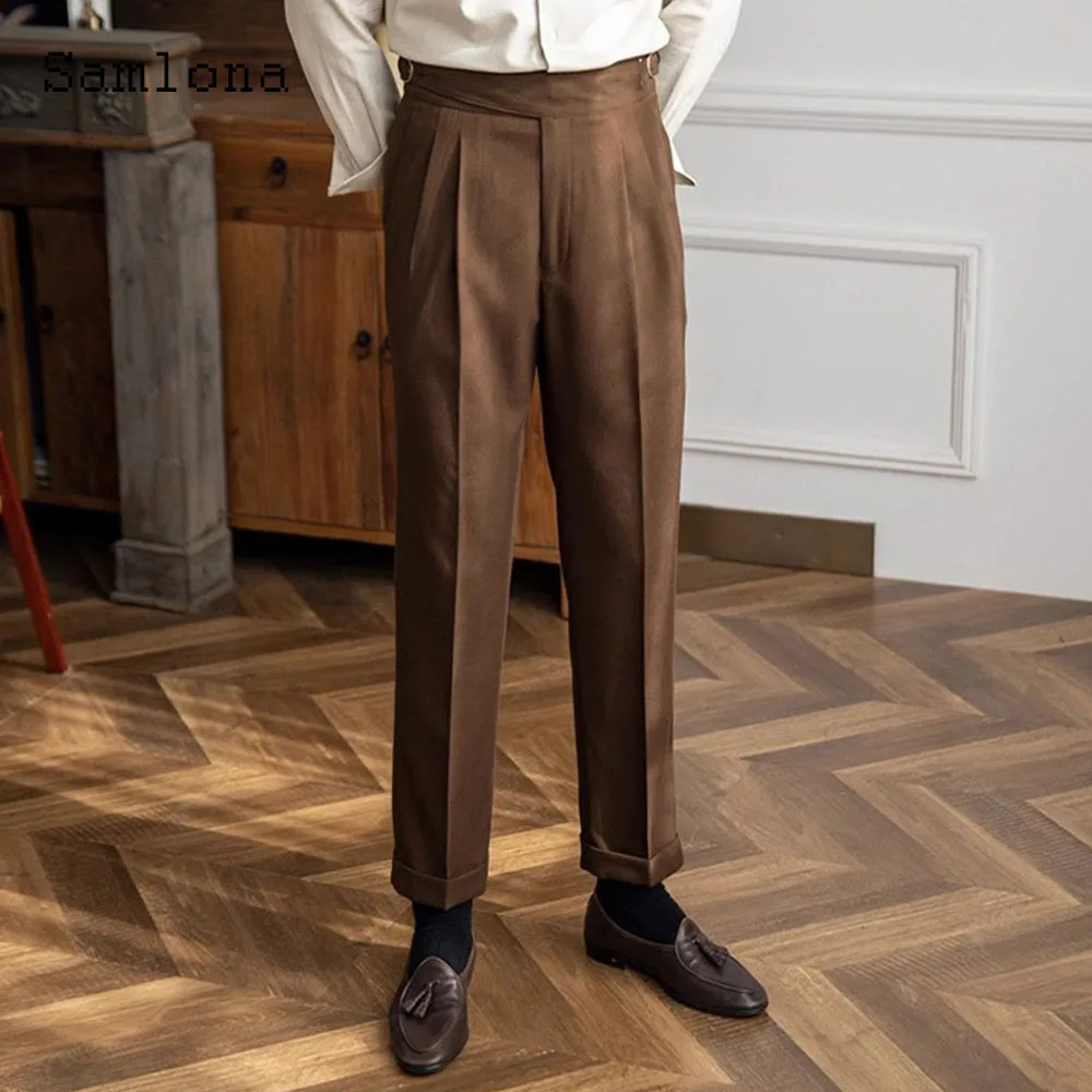 Mens Elegant Formal Naples Wedding Set Pants Pure White Ankle Length Trouser Mens Vinatge Button Set Pants 240828