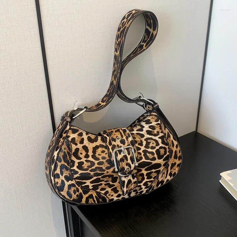 Free Shipping Shoulder Bags Retro Women Underarm Bag For Wide Strap Handbags Fashion Half Moon Pu Leather Crossbody Female Leopard Designer Bag Luxury