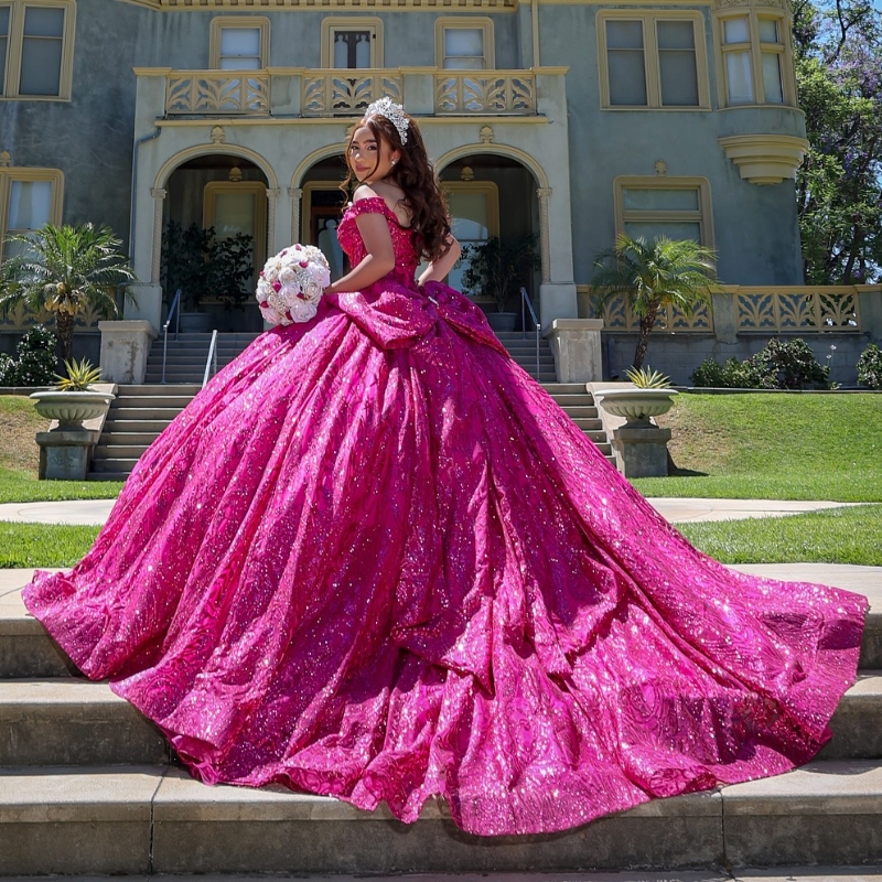 Rose Red Sparkle Ball Gown Sweet 16 Dress Quinceanera Dresses Beads Crystal Tulle 2024 Party Birthday Vestido De 15 Anos