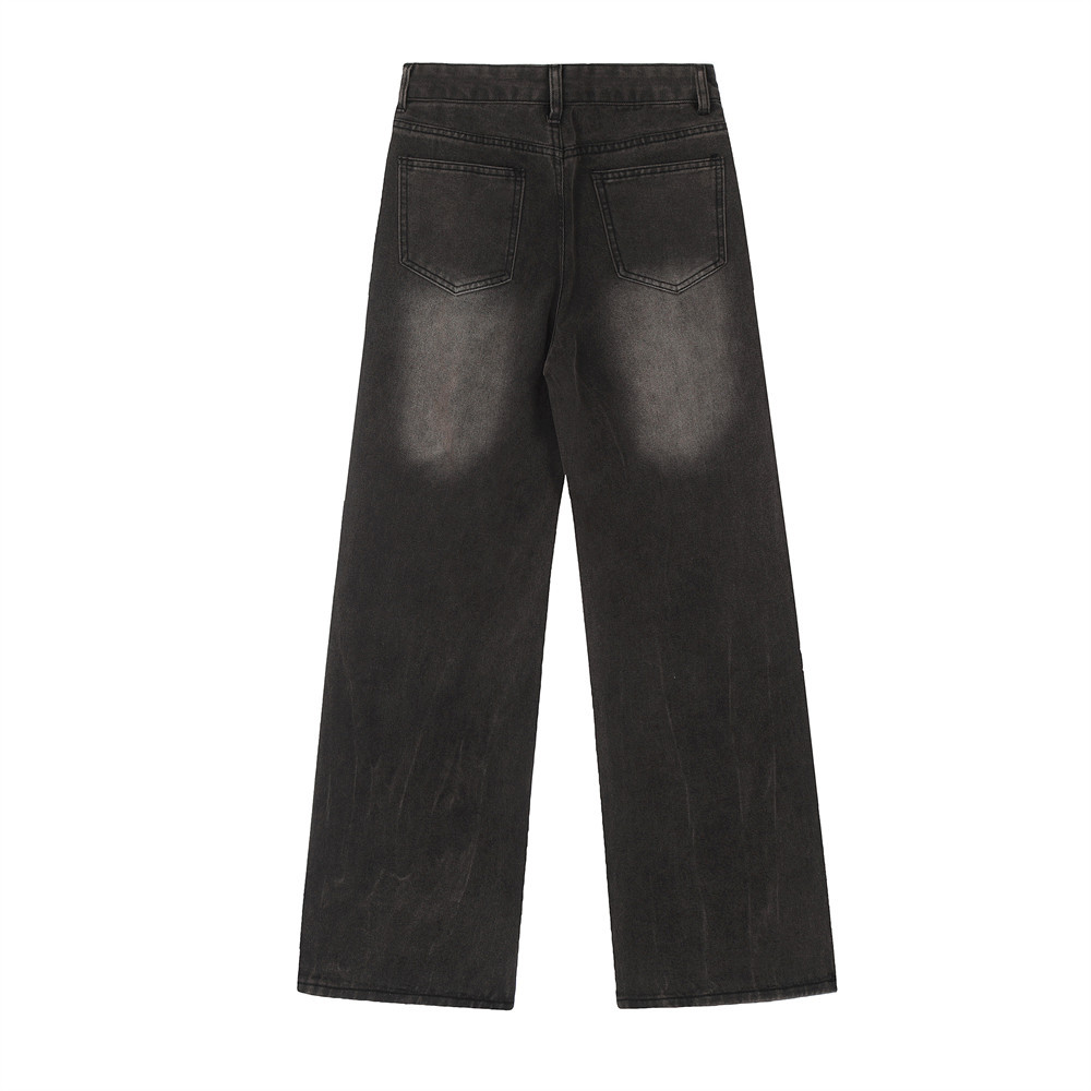 Hip-Hop Graffiti Print Straight Leg Denim Pants Punk Streetwear Men's Exclusive Spray Painted Vintage Design Wide Leg Trousers