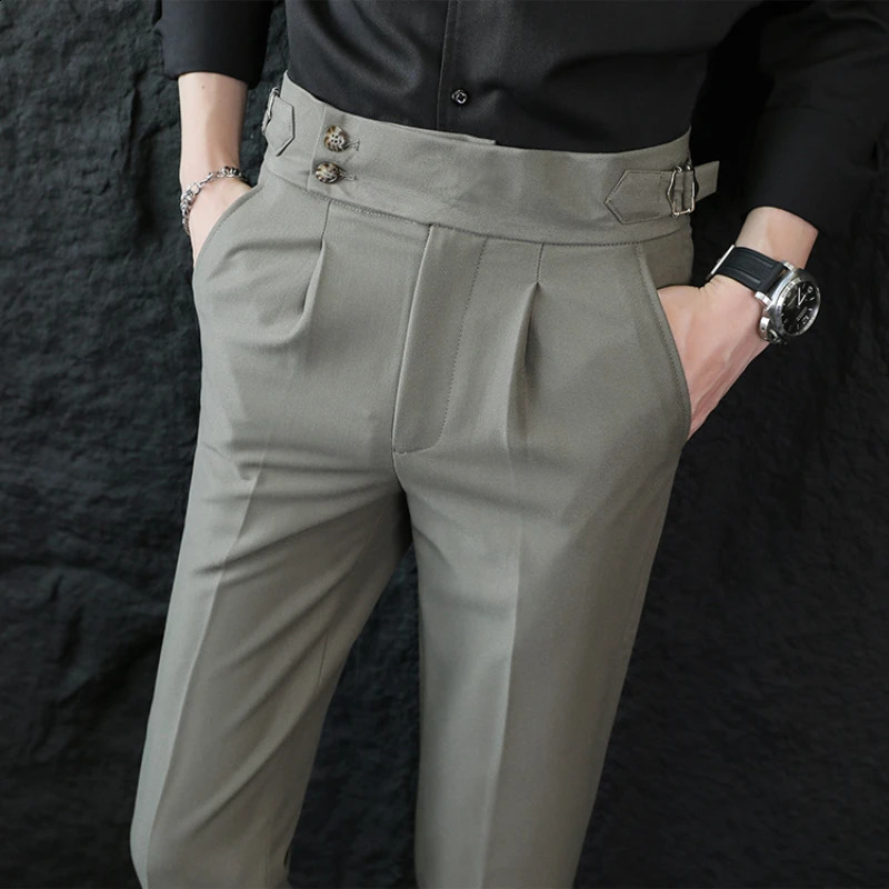 High Quality Business Leisure Drawstring High Waist Mens Solid Neapolitan Formal Pants Mens Formal Office Social Set Pants 240828