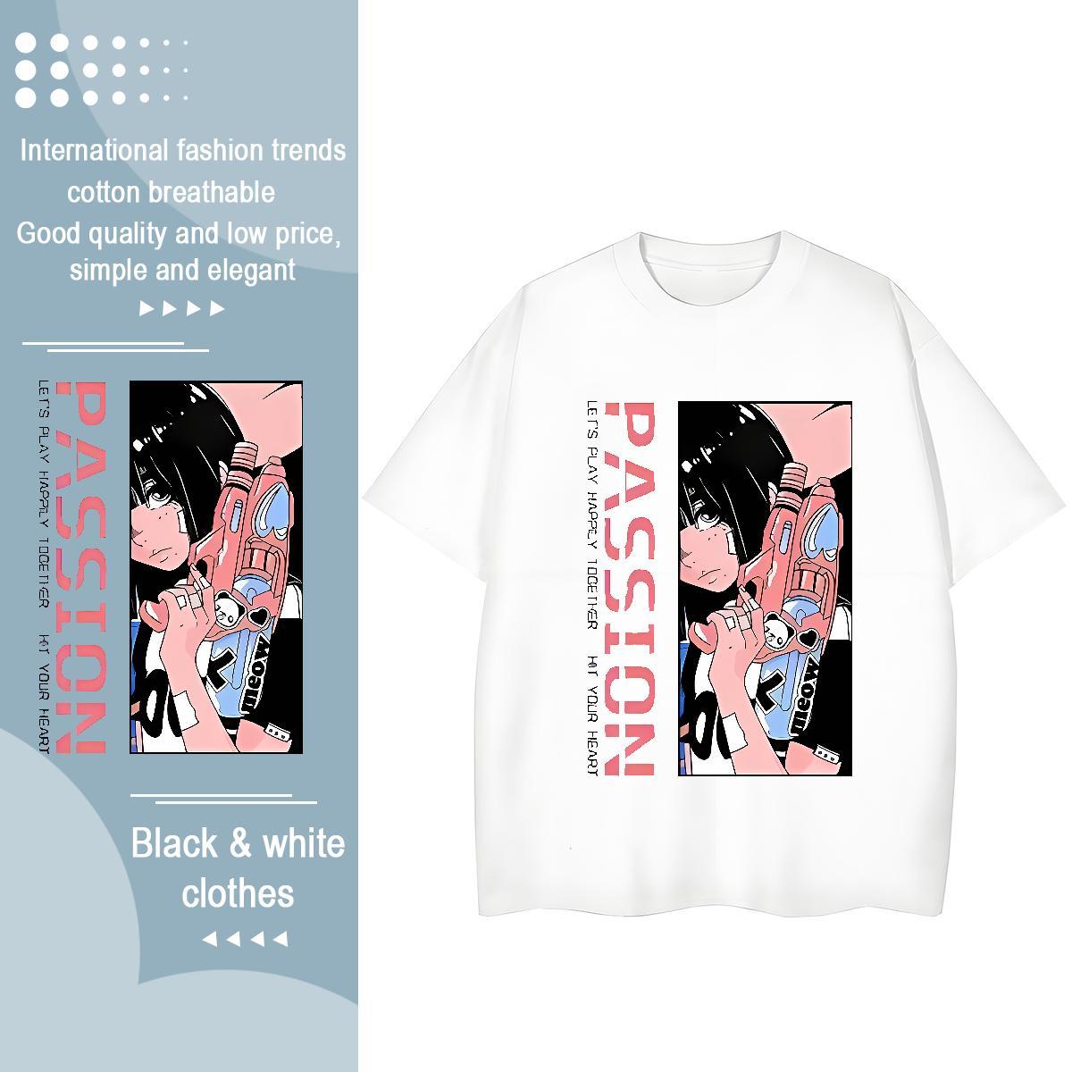 Unisex Women Tees 230g Cotton cartoon Sport T Shirt For Woman Breathable Crew Neck Oversized Tee Shirt