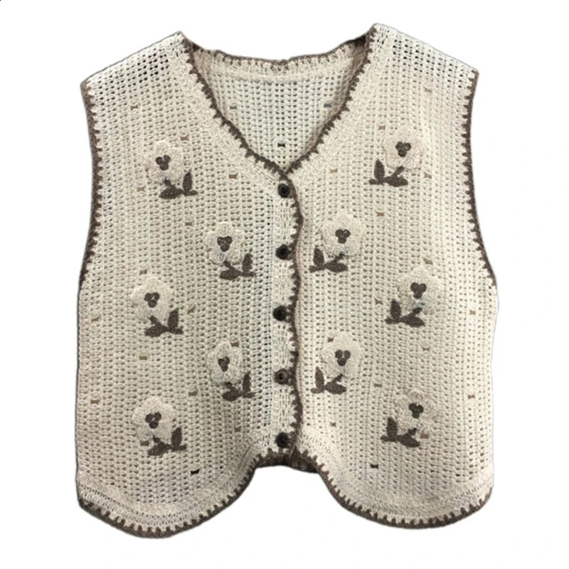 Bohemian womens crochet knitted vest with fancy pattern sleeveless V-neck cardigan N7YD 240828