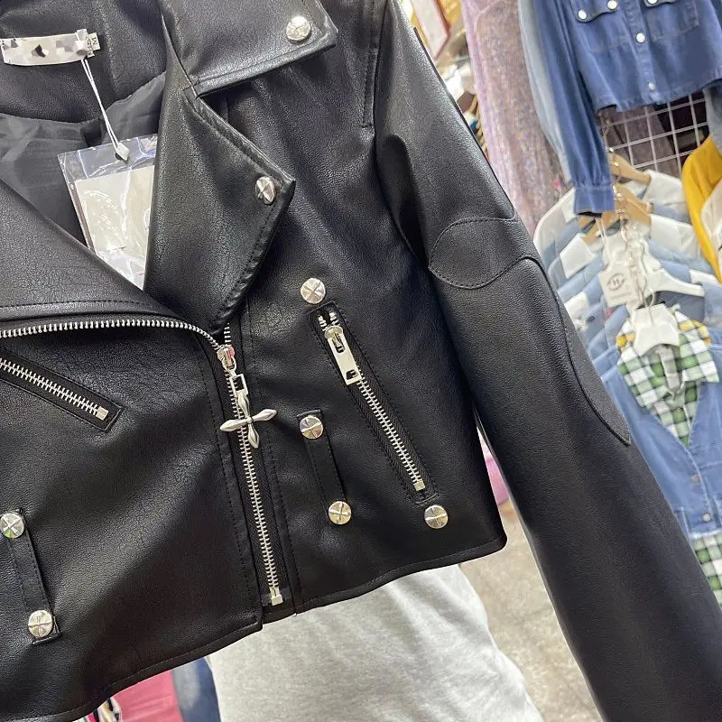 Spring/Autumn Leather Jacket Womens Short Fashion Motorcycle Coat Ultra Thin 240827