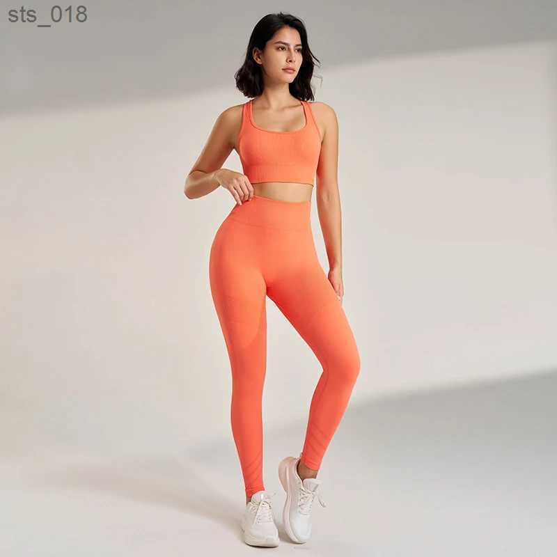 Yoga Outfit New solid-coloured sports suit ladies leotard leggings gym yoga bra yoga trousers suit high waisted hip lifting and gathering H240828