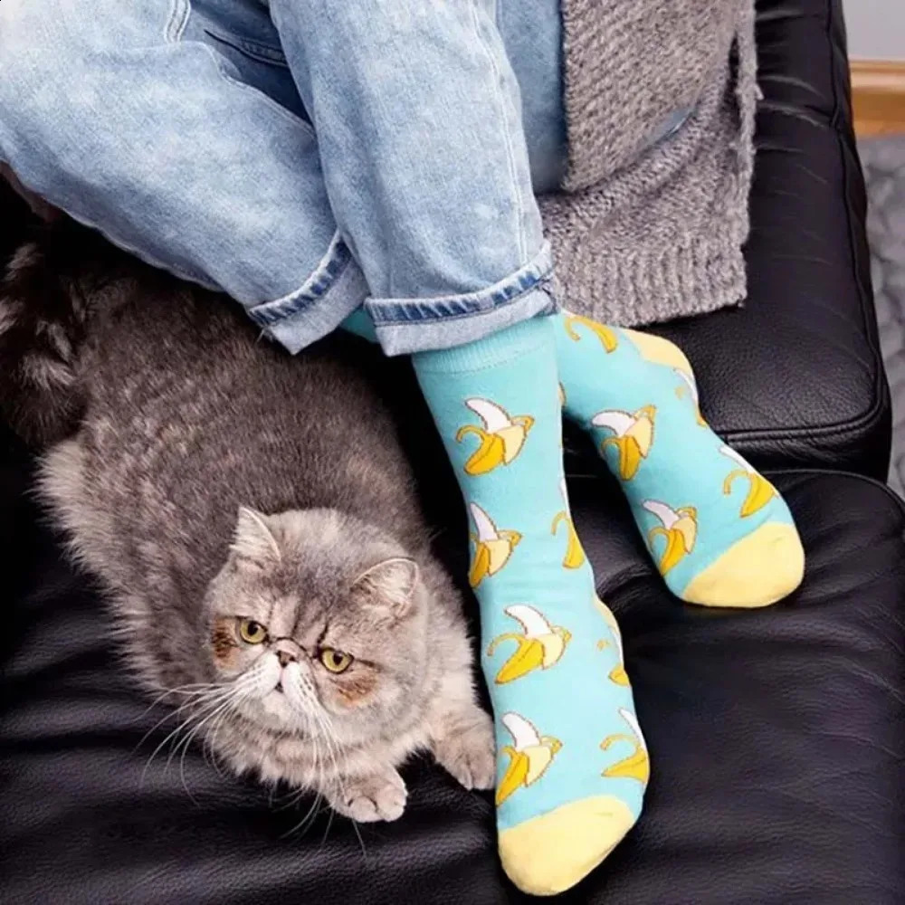 5 Pairs Men Middle Tube Socks Fun Casual Business Colorful Halloween Animal Vintage Happy Woman Cotton 240827