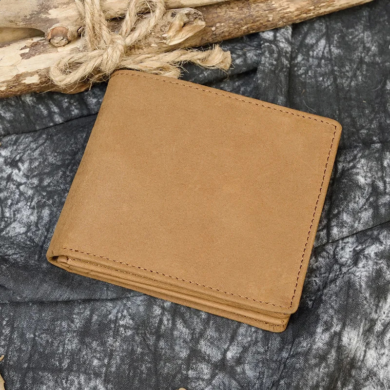 Vintage Men Wallet Genuine Leather Short Purse Wallet Men Small Slim Coin Purse Bifold Carteira Slim Male Coin Wallet Cowskin 240828