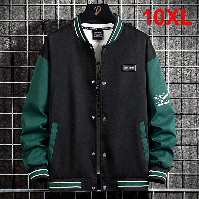 10XL Plus size baseball jacket mens fashionable casual patchwork school team large 240827