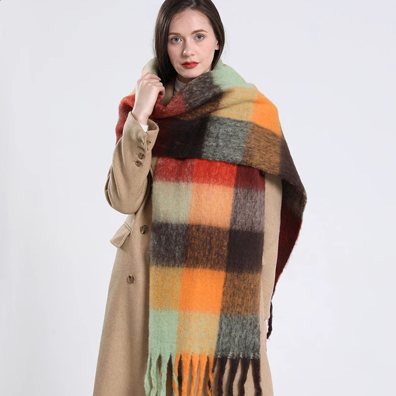 Cashmere Women Plaid Scarf Winter Warm Shawl and Wrap Bandana Pashmina Long Tassel Female Foulard Thick Blanket 240826