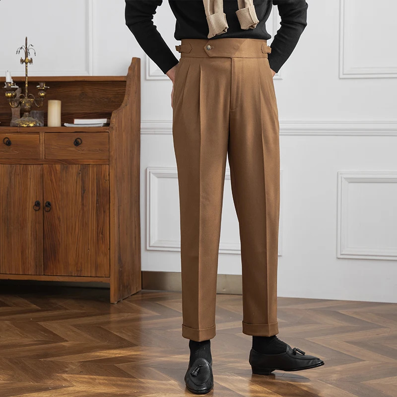Mr. Lus three homemade mens Naples casual high waisted straight pants retro commuting business trend pants 240828